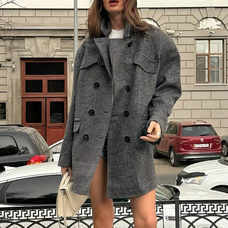 

Woolen Coat 2025 Autumn and Winter Mid Length Double Breasted Jacket for Women