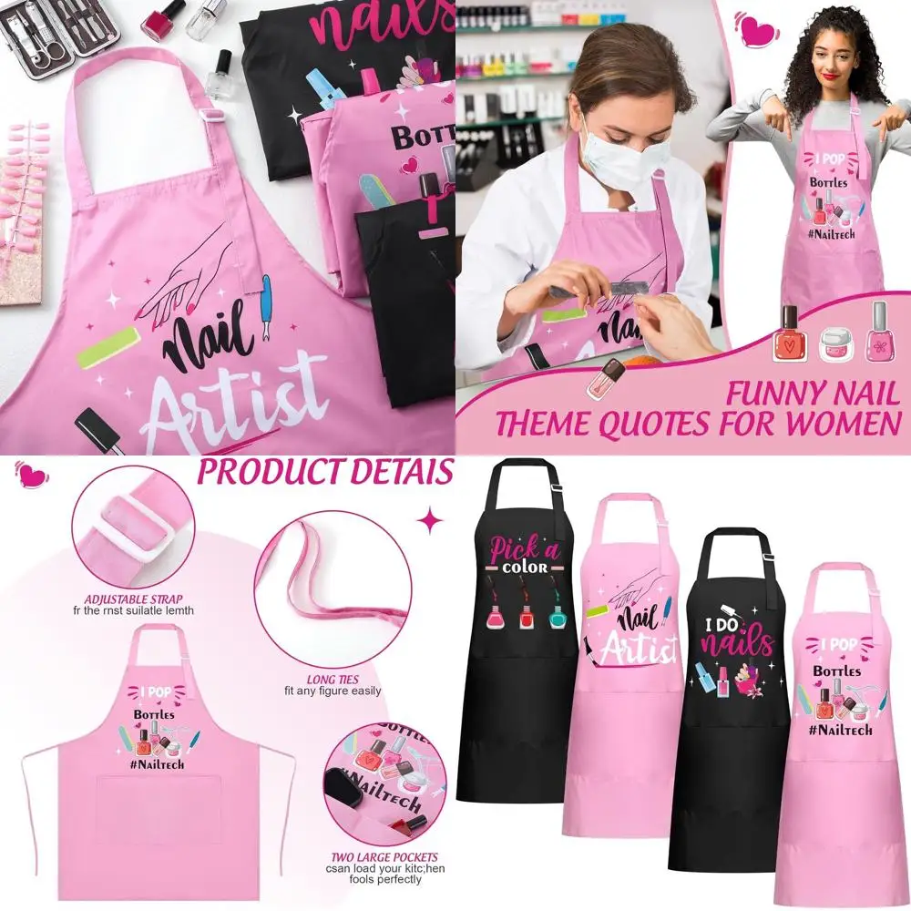 

4-Piece Waterproof Apron Set with Pockets for Nail Technicians - Fun Gift for Women, Adjustable Salon Aprons for Cosmetology