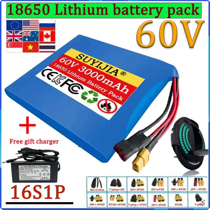 

Новый литиевый аккумулятор 16S1P 60 В 30000 мАч, электробалансирующий автомобильный торсионный аккумулятор 60 В, 67,2 В, 30 Ач, универсальный аккумулятор