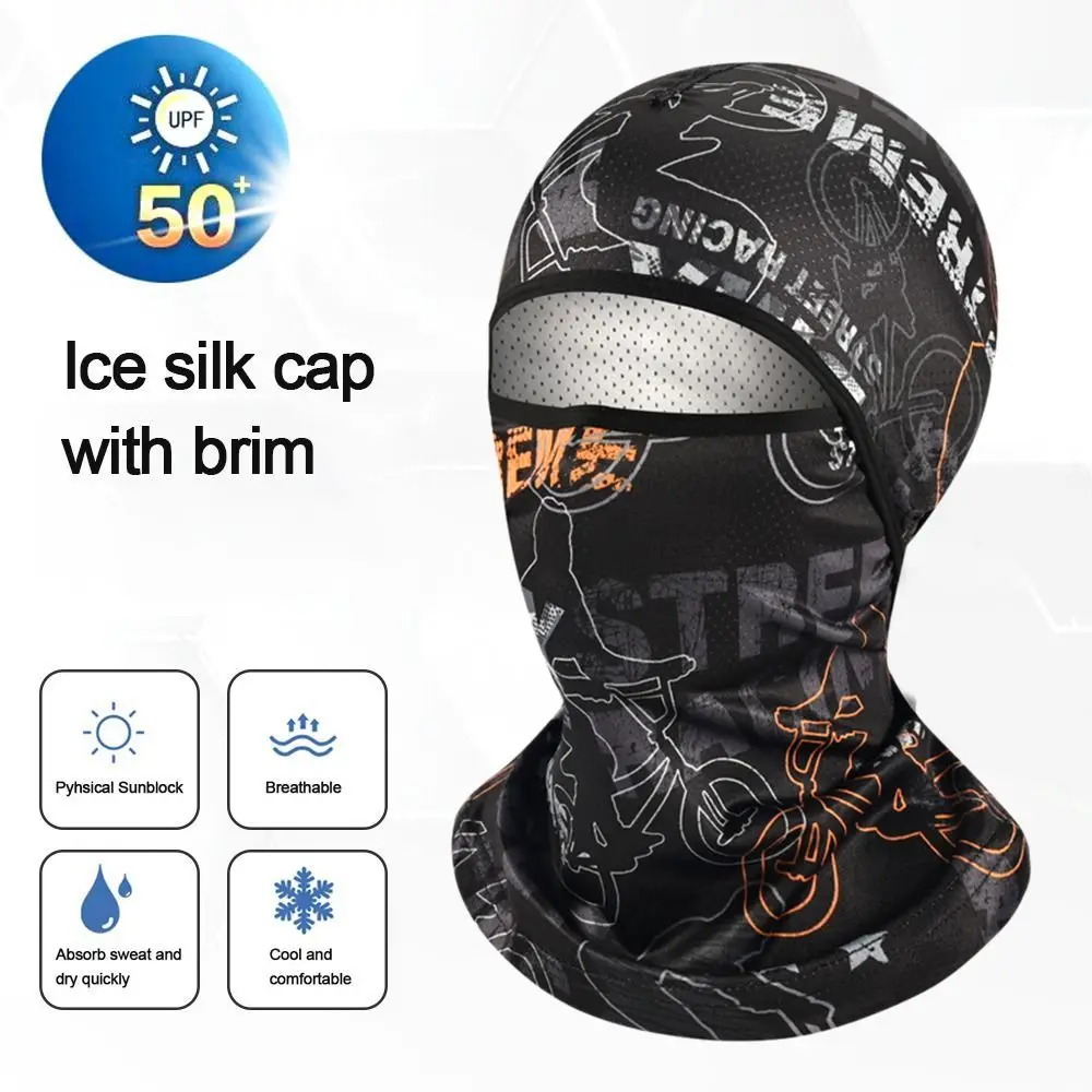 Pasamontañas de seda fría para hombre, gorra de cara completa para ciclismo, protección solar Anti-UV, cubierta facial deportiva, sombreros para bicicleta y motocicleta, Verano