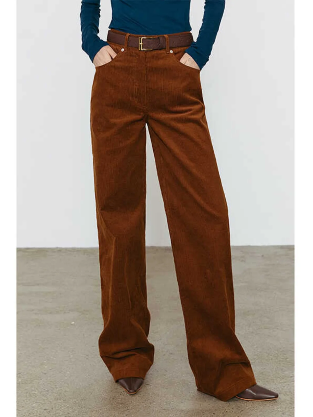 

Retro Corduroy High Waist Slim Straight Leg Pants Women's Faion Autumn Winter New Sle Floor Length Casual Trousers