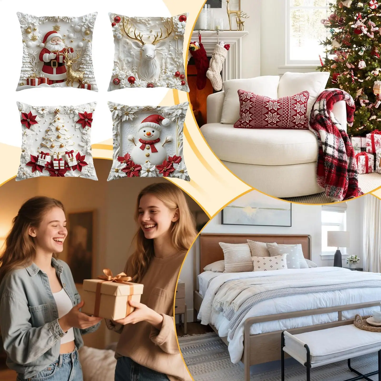 

Christmas Decorative Pillow Covers 4 Pieces 18x18inch Reindeer Santa Prints Decor Winter Pillow Covers For Friends Home Indoor