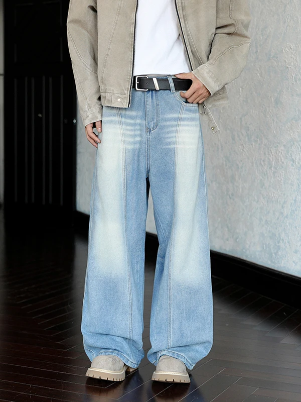 

Мужские джинсы Street Sle, повседневные прямые брюки свободного кроя в американском стиле, длинные брюки, осенние модные брендовые брюки Cleanfit с широкими штанинами