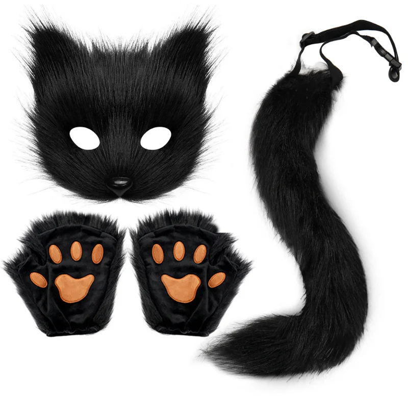 

Halloween Fox Cosplay Set with Mask Gloves And Tail - Complete Prop Accessories for Animal Costume