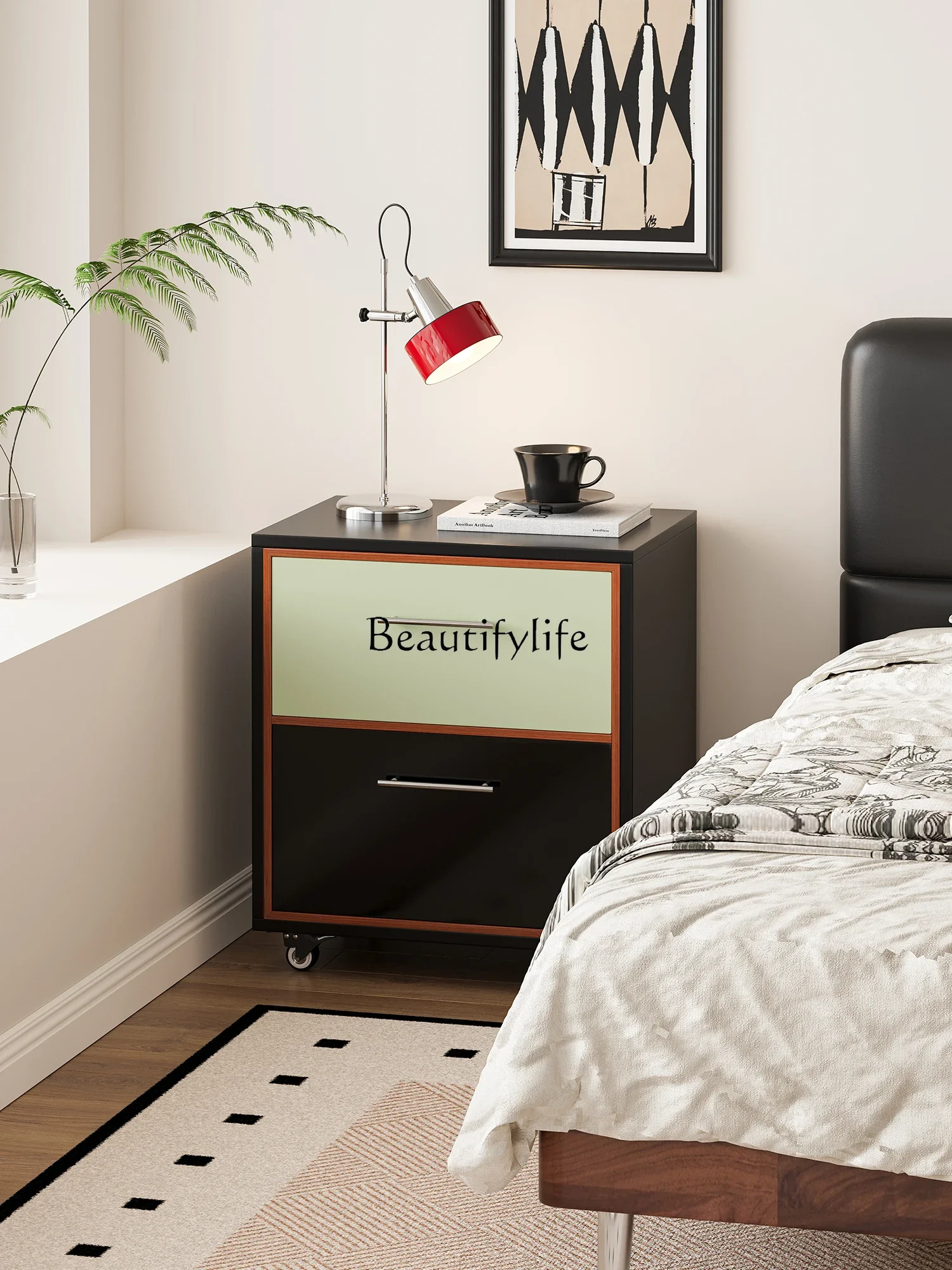 LXModern cream style color matching bedside table Qingti black Qiao bedroom bedside tableSSS