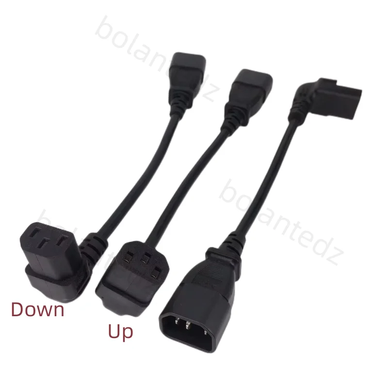 20cm IEC 320 UP Down 90 Degree C13 3 Pin Female to C14 3 Pin Male PDU Power Supply Extension Cord for Computer LED HDTV Monitor