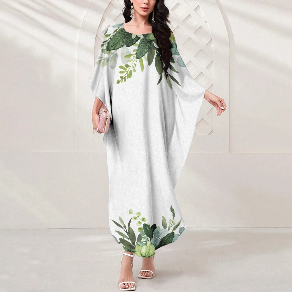 Boutique Women's Elegant Dress Fashion Floral Print Party Dress Muslim Dubai Islamic Batwing Sleeve Robe Women's Muslim Dress