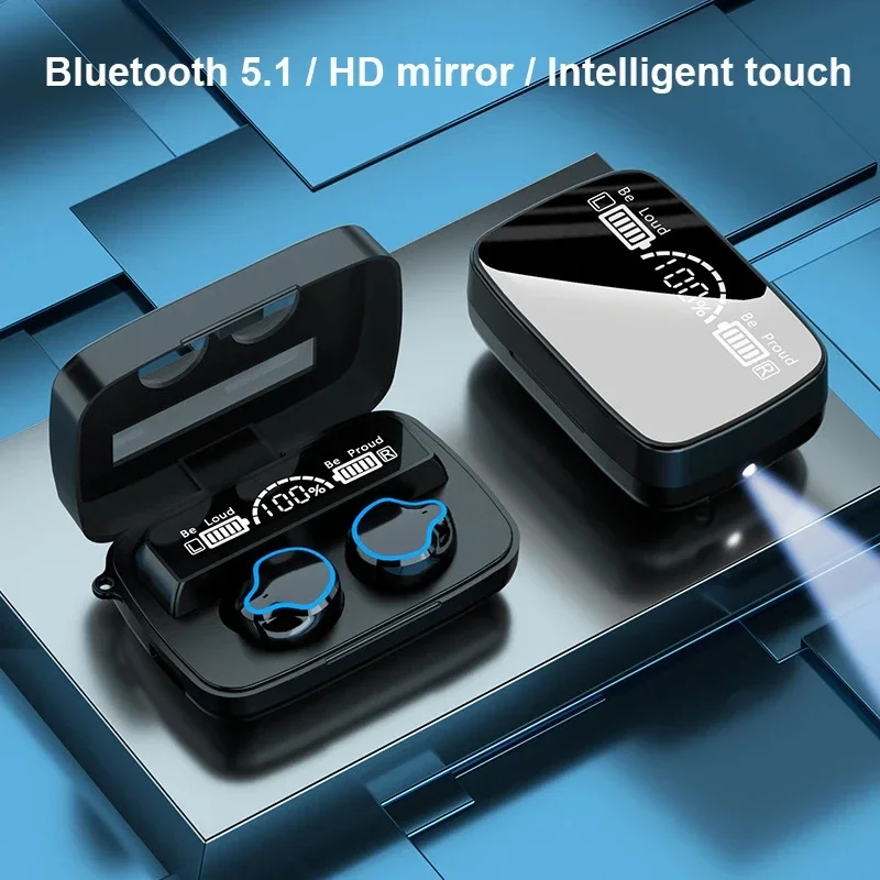 

Eyouotws Bluetooth earphones wireless earbuds 2000mAh HD mirror display charging case waterproof headphone for