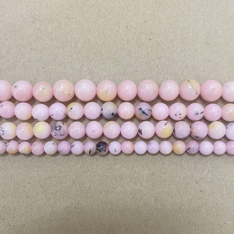 Natural Stone Smooth Pink Opal Color Jade Round Loose Beads 15\