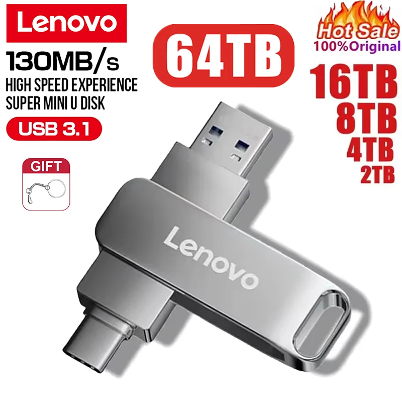 Original Lenovo 64TB USB3.0 Flash Drives U Disk High Speed Metal Pendrive WaterProof Type-C Memoria USB Stick USB Drives 8TB 4TB