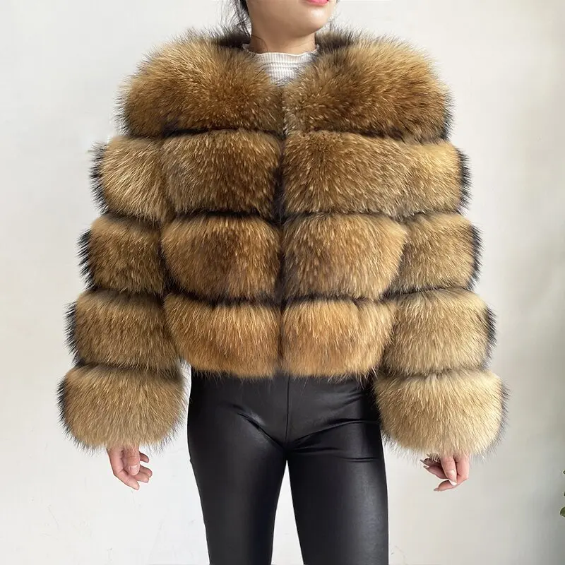 2024 maomaokong Super Hot Winter Women Luxury Thick Real Raccoon Fur Coat Natural Fox Fur Jacket Plus Size Jackets Female Vest