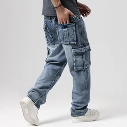 Plus size hip hop trousers men's Vintage retro multi-pocket Cargo pants work skateboard jeans mens jeans 40 42 44 46
