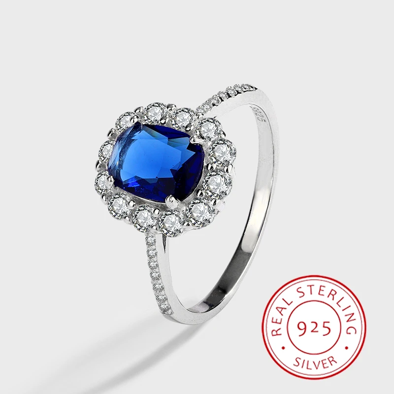 

Fashionable and Luxurious Authentic S925 Sterling Silver Flower Four-prong Oval Sapphire Versatile Engagement Ring for Women