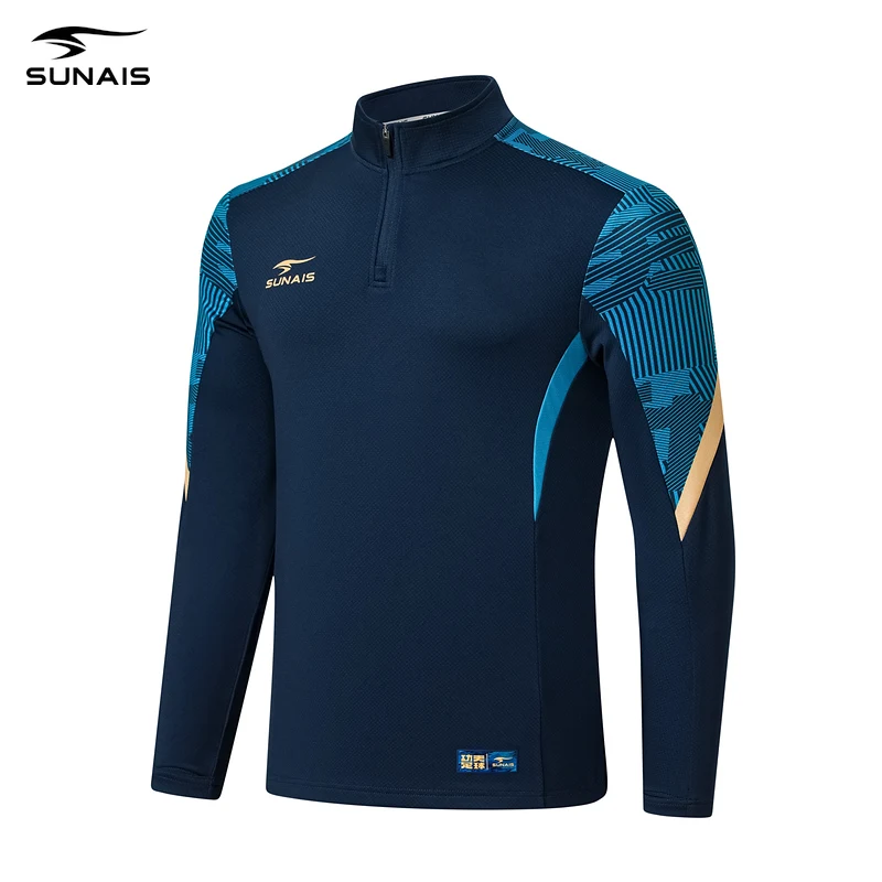 SUNAIS Men Long Sleeve Football Training Jersey, Stand Collar, Thumb Cuffs, Breathable Quick Dry Sports Top, Model 730223