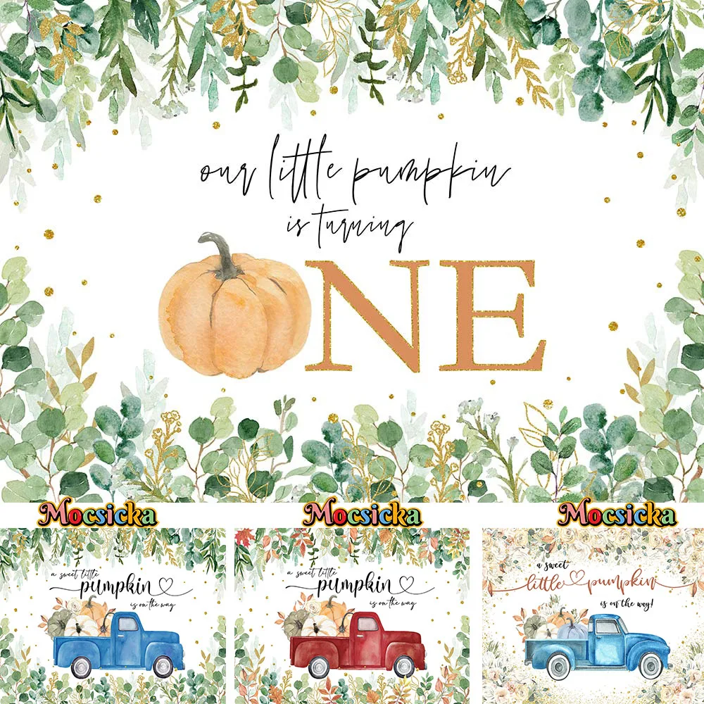 Halloween Baby Shower Our Little Pumpkin One Birthday Background Green Leaf Truck Decor Backdrop Photography Newborn Photo Props