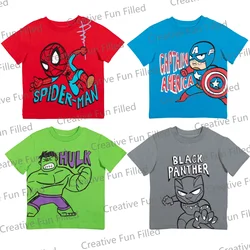 Cartoon Image Marvel Spider-Man Captain America Black Panther Toddler Boys 4 Pack T-Shirts Toddler to Big Kid