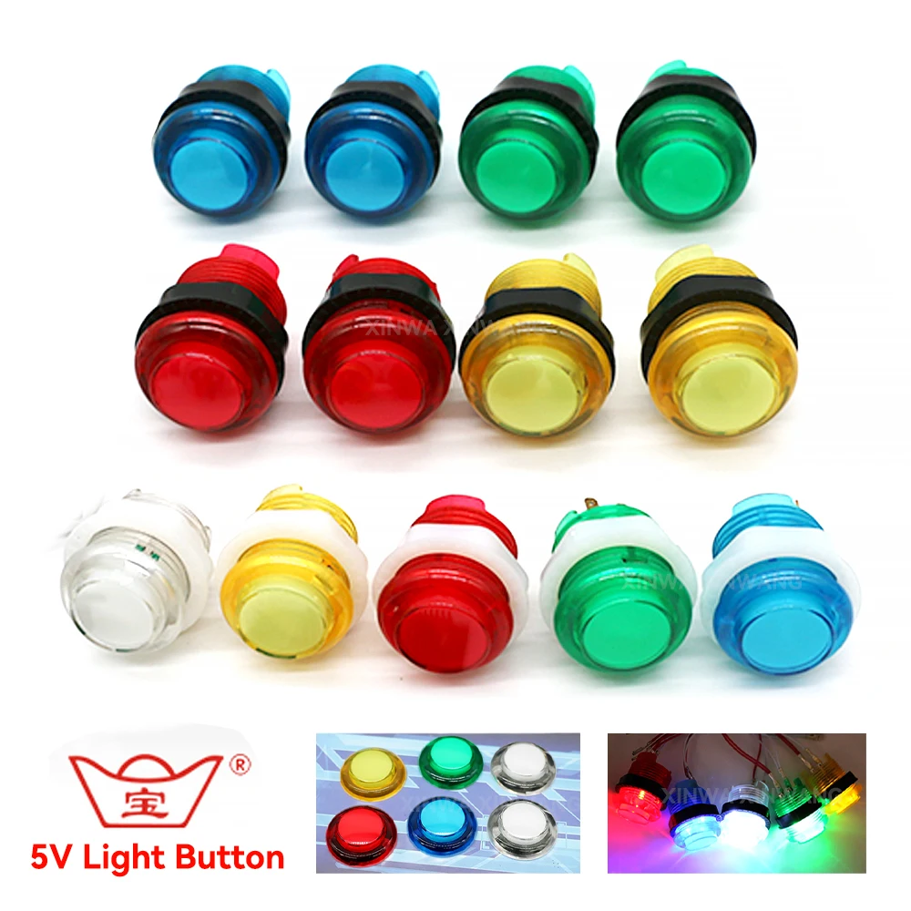 5V Light Push Button Round 28mm 24mm Baolian Microswitch For Board Arcade Game Machine Hitbox Controller Neo Geo LED Console Diy