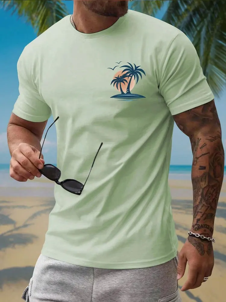 2024 neue Hawaii Herren lässig T-Shirt Alltag Street Fashion Kurzarm Sommer Herren Rundhals ausschnitt Top Palm Tree Print Herren T-Shirt