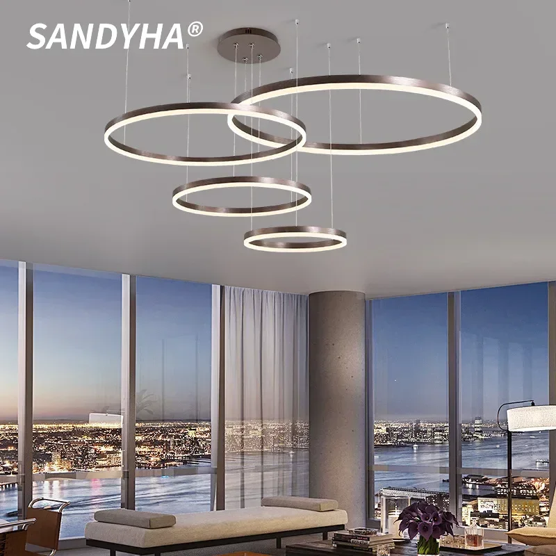 

SANDYHA Modern Minimalist Pendant Lights Circular Design Ceiling Chandelier Living Room Bedroom Decoration Dining Table Lighting