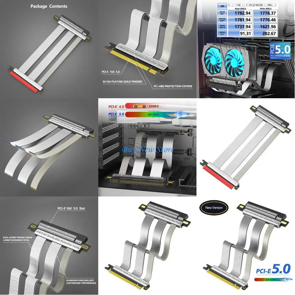 

20CE PCIe 5.0 Extension Cable 32GT/s Transfer Rate Gold Veneered Compatible Rendering 4090 RX 7900XTX Systems