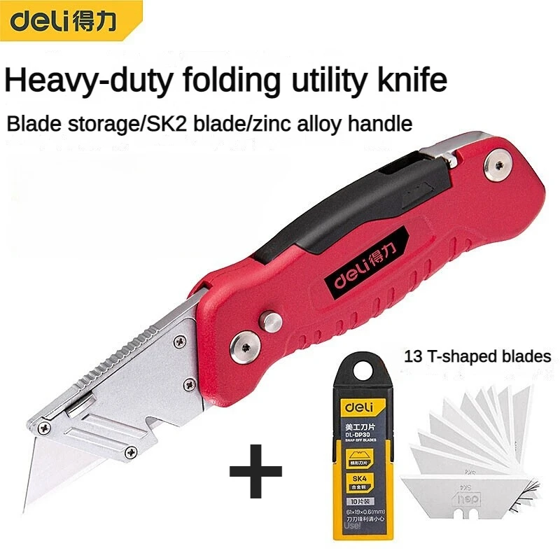 

Deli Folding Knife Replaceable Utility Knife for Cable Cartons Carboard Boxes Cutter Handle Knife Locking Blades OutdoorTool