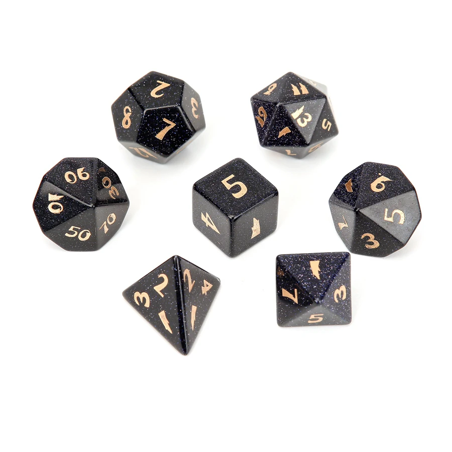 Spot Goods Synthetic Blue Sand Stone Polyhedral DND Dice Ornaments Jewelry  Accept Custom Font Symbol Pattern Logo Free Shipping