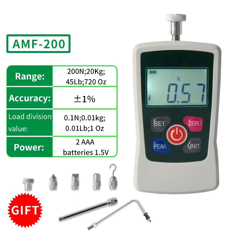 AMF-200N؛ 20 كجم؛ 45 رطل؛ 720 أونصة الزناد الرقمي سحب دفع قوة أداة قياس محمولة بندقية دينامومتر للتدريس المدرسي