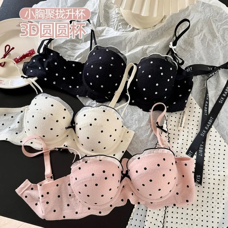 Ensemble Soutien-Gorge French Coquette à Pois Sans Armature, Effet Push Up Pour Petite Poitrine Forme Pêche Confortable Et Sexy