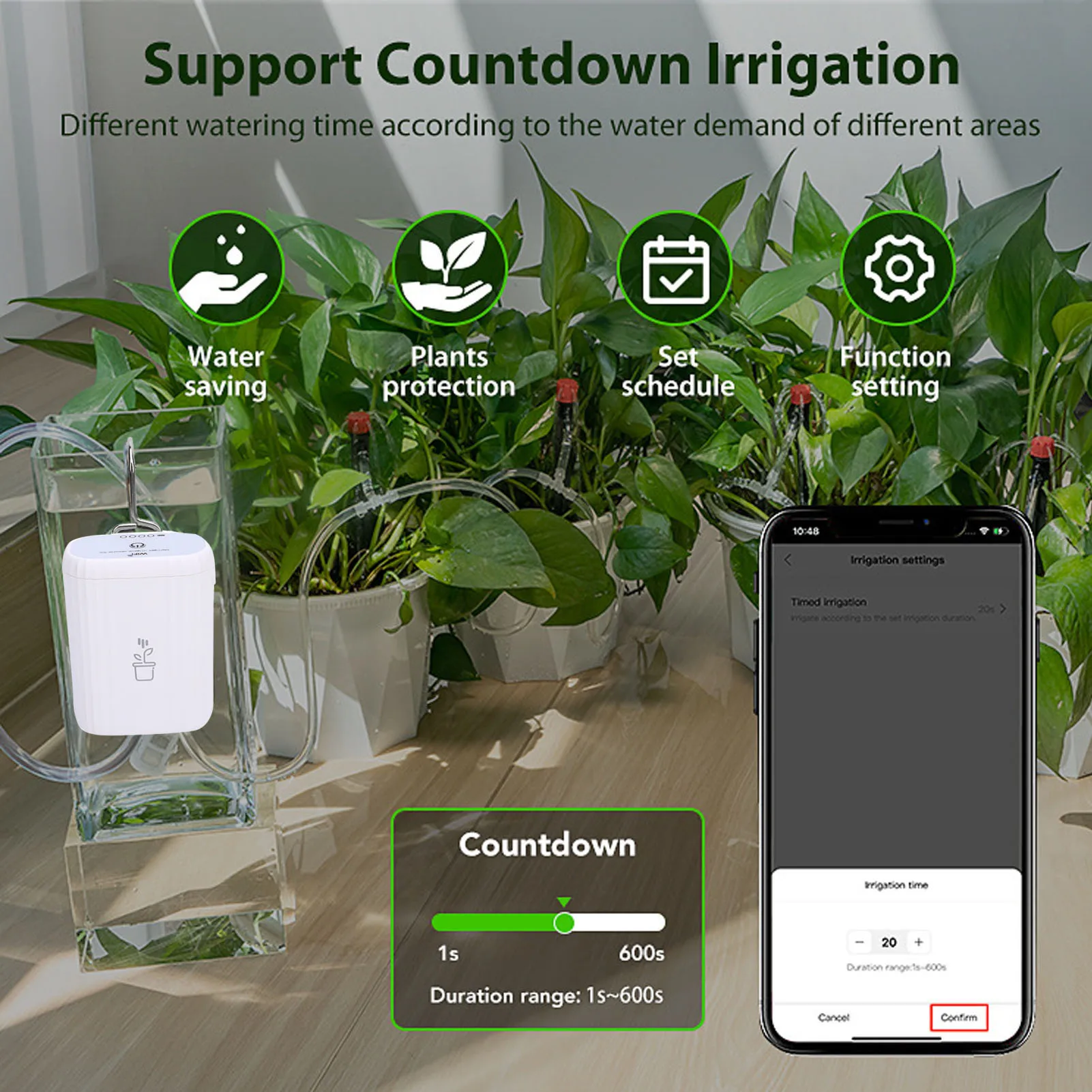 Plantendruppelirrigatiesysteem APP Afstandsbediening Automatische handmatige modus WiFi Automatische waterer voor 4-potplanten voor binnenbalkon