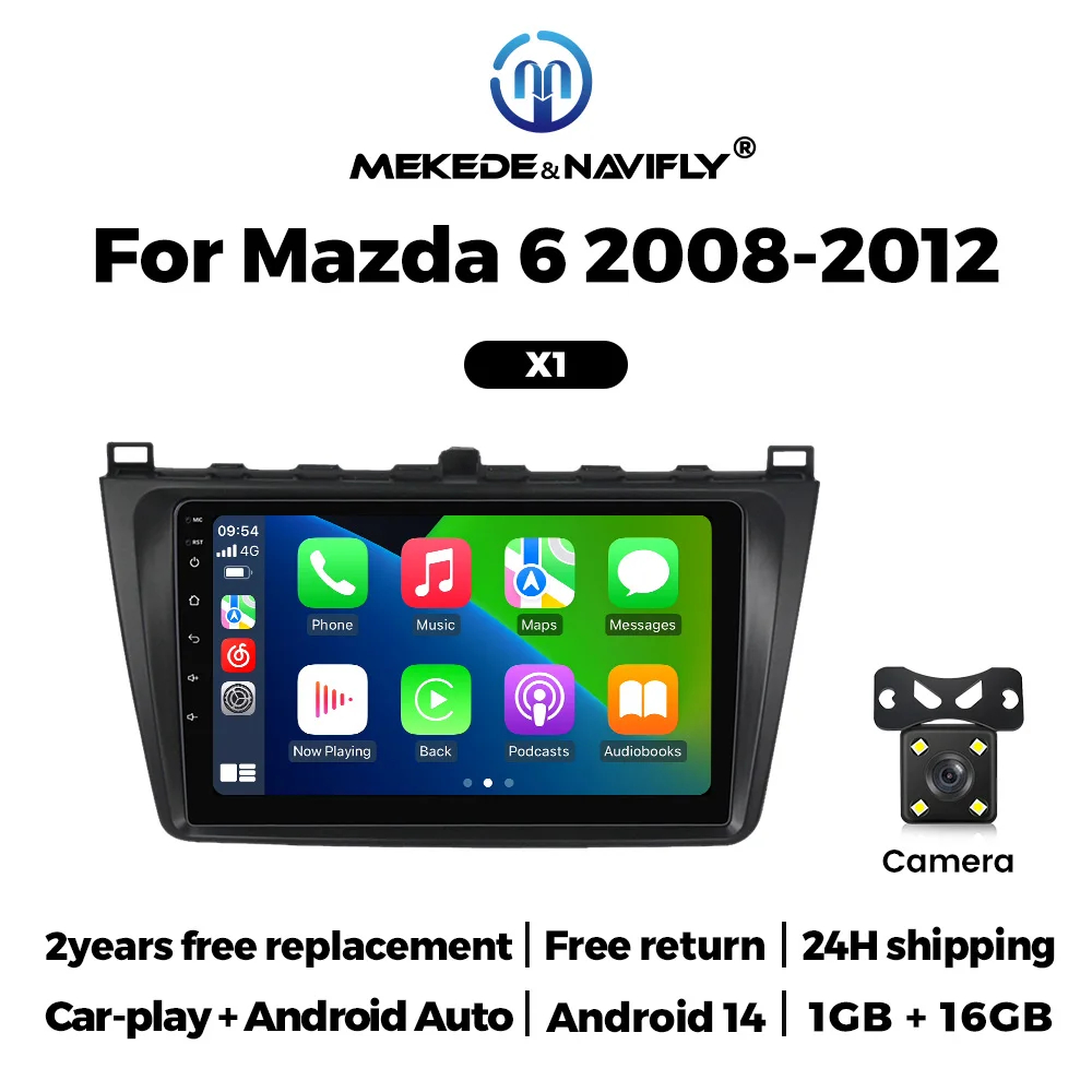 2-DIN autoradio stereo voor Mazda 6 2008-2012, CarPlay, Android Auto, multimedia videospeler, GPS navigatie, FM autoradio, BT