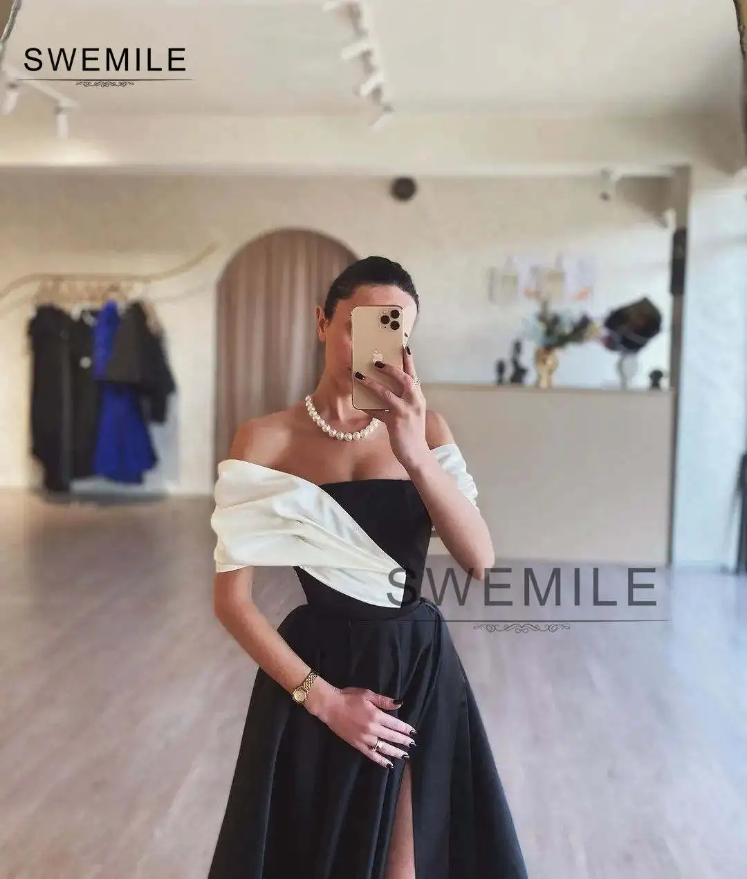 SWEMILE Wedding Party Dress A-Line Empire Off-The-Shoulder Neckline Floor-Length Ruffle Dresses For Women 2024 Vestidos