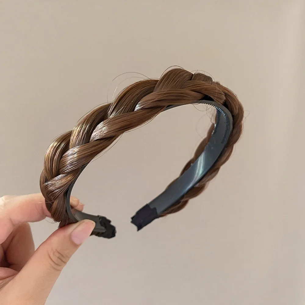 

Sweet Synthetic Fishbone Braid Headband Non-slip Wide Twisted Wig Headband Hair Accessories Hairband Korean Head Wrap Female