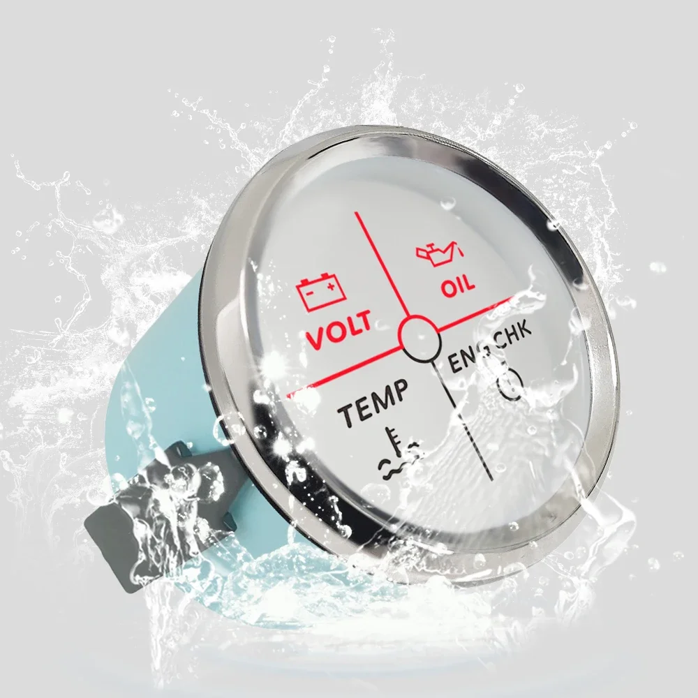 

ELING Universal 52mm Engine 4 LED Volt Water Temp Oil Pressure Alarm Indicator Gauge Meter with Red Backlight for Boat Car 9-32V