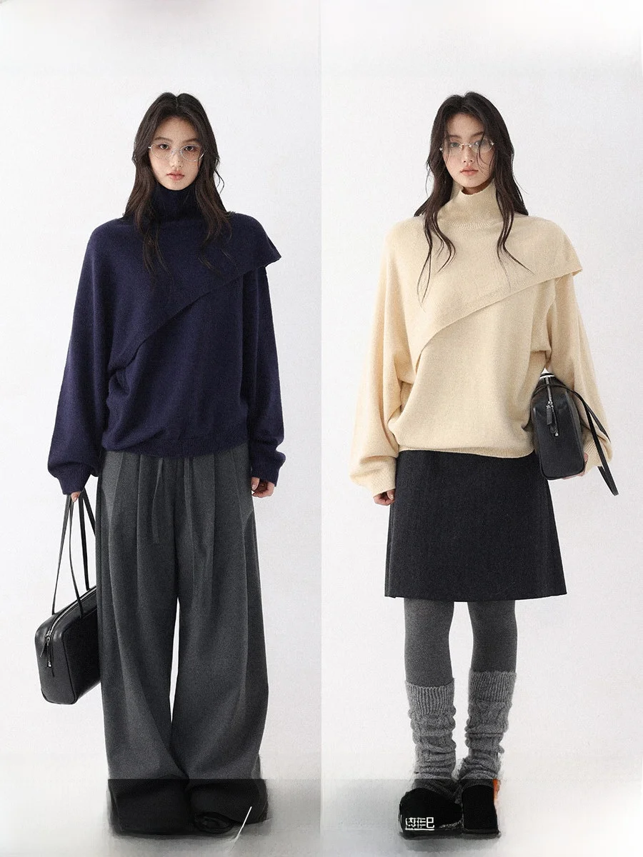 

CHACHASTU Women's Knitwear Cowl Ne oulder Wrap Sweater Autumn Winter ey Slimming High-End Feeling Casual Faion Sle