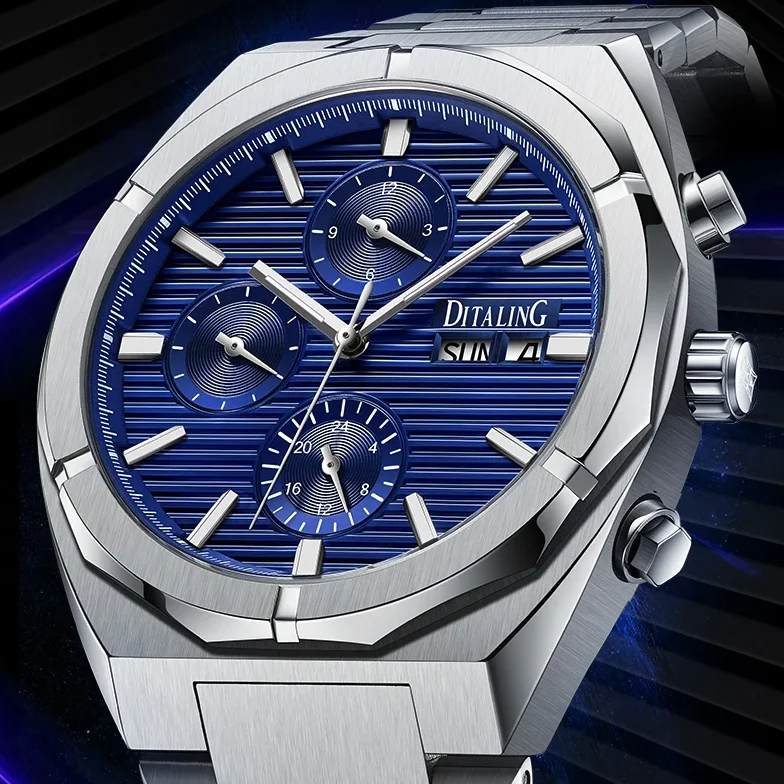 

Мужские автоматические часы DITALING, 42 мм, механические наручные часы, водонепроницаемые до 50 м, сапфировое зеркало, многофункциональный циферблат: месяц, день недели, дата, 24 часа