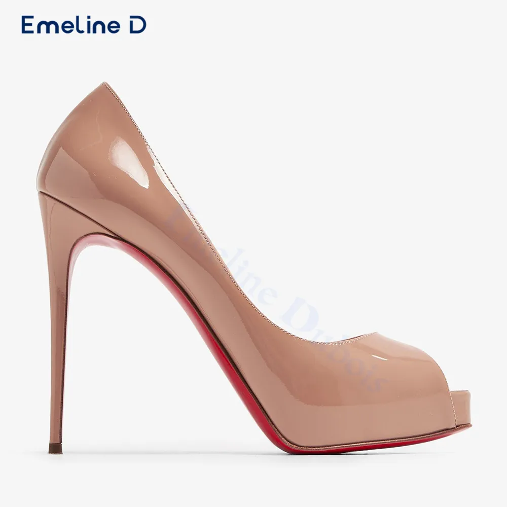 Nude Open Toe Fish Mouth High Heels Round Head Stiletto Pull-On Simple Solid Color Pumps Sexy Fashion Women's Shoes