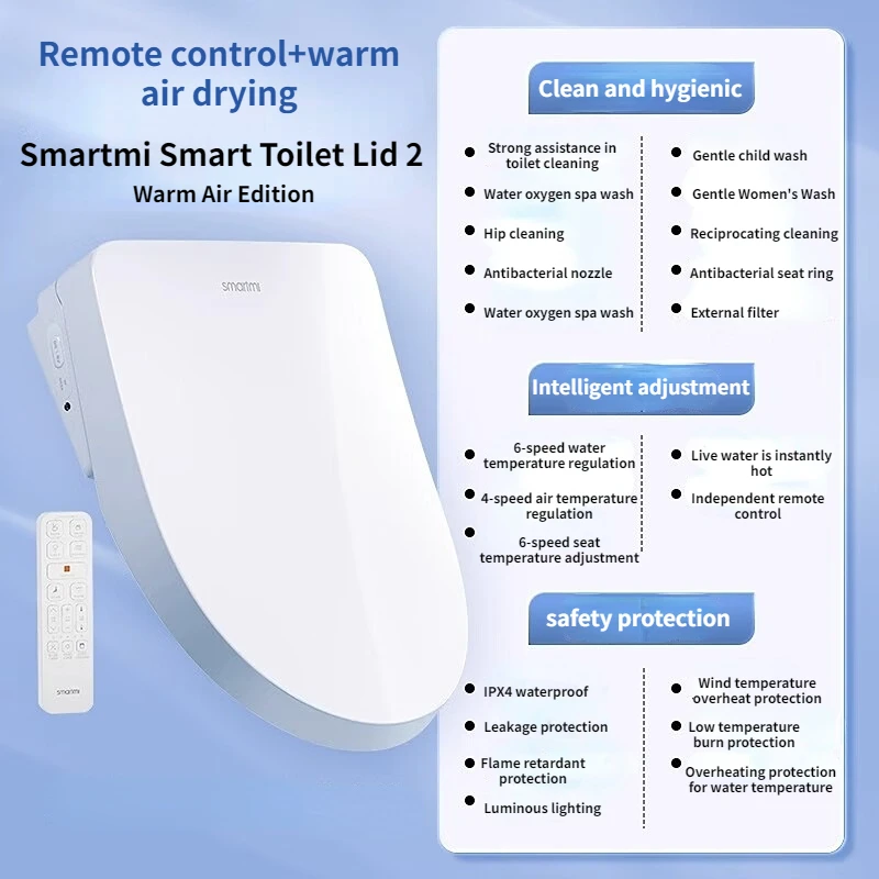

Smartmi умная крышка унитаза с электрическим подогревом, сиденье для унитаза, мгновенный антибактериальный пульт дистанционного управления, сушка теплого воздуха
