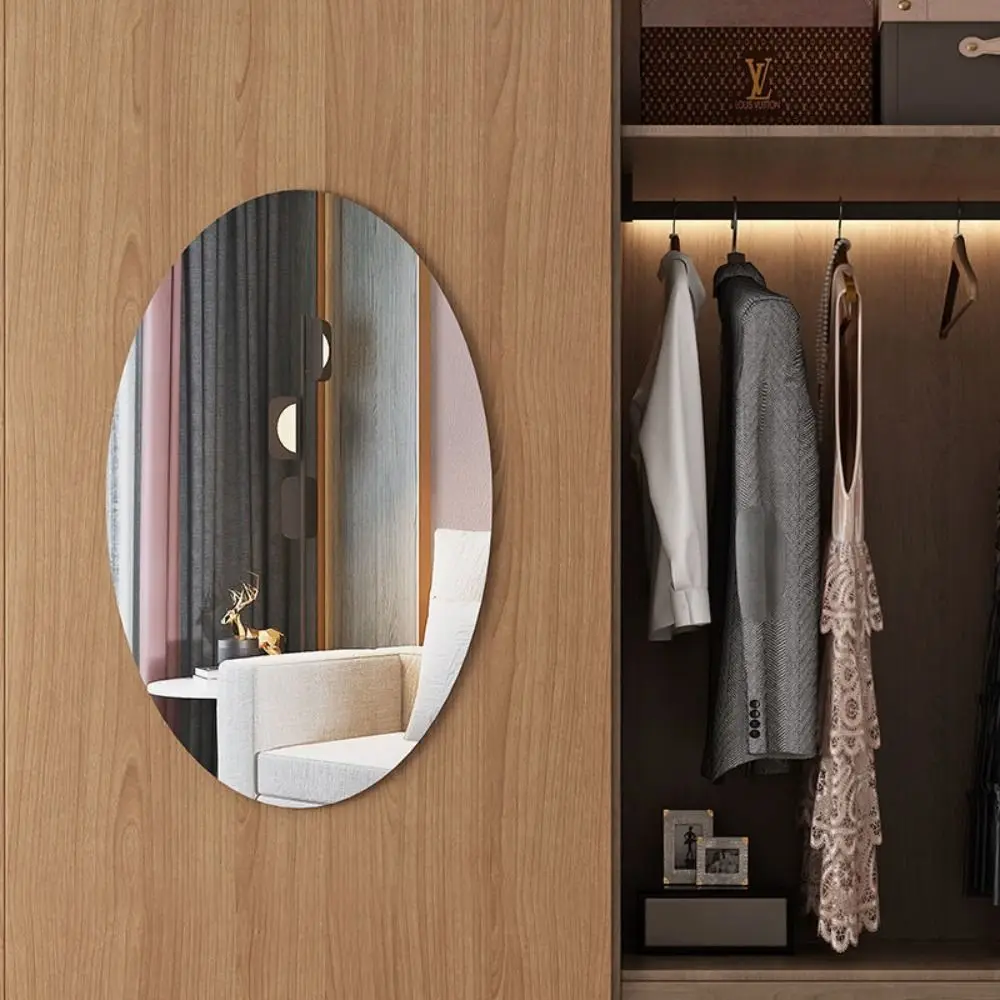 Acrylic Anti Fog Shower Mirror Bathroom Oval Rectangle Make Up Mirror Stickers Home Decoration