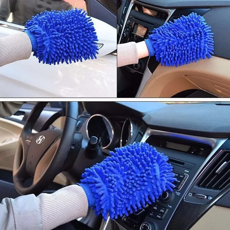 1-2Pcs Blue Microfiber Chenille Auto Cleaning Kit, Car Wash Sponge Pad Washing Glove Towel, Essential Auto Detailing Accessories