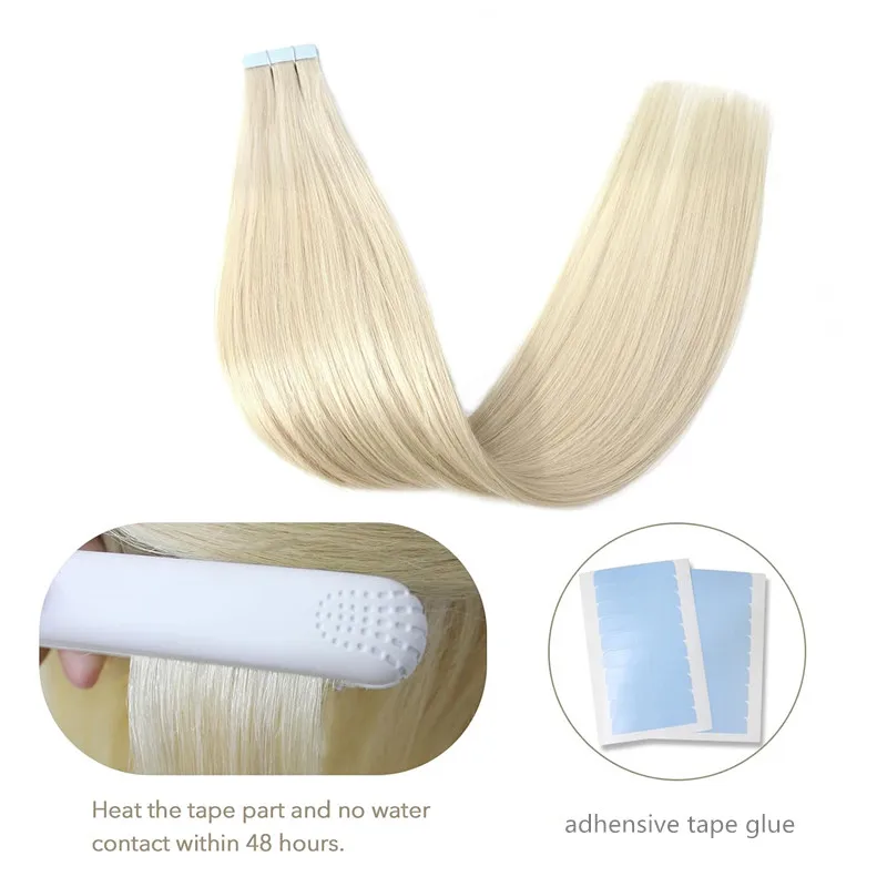 Vsr Tape Hair 24 inch Platium Blonde Tape In hair extensions human hair Full Head 20Pcs Blue Glue Tape Hair Extensions