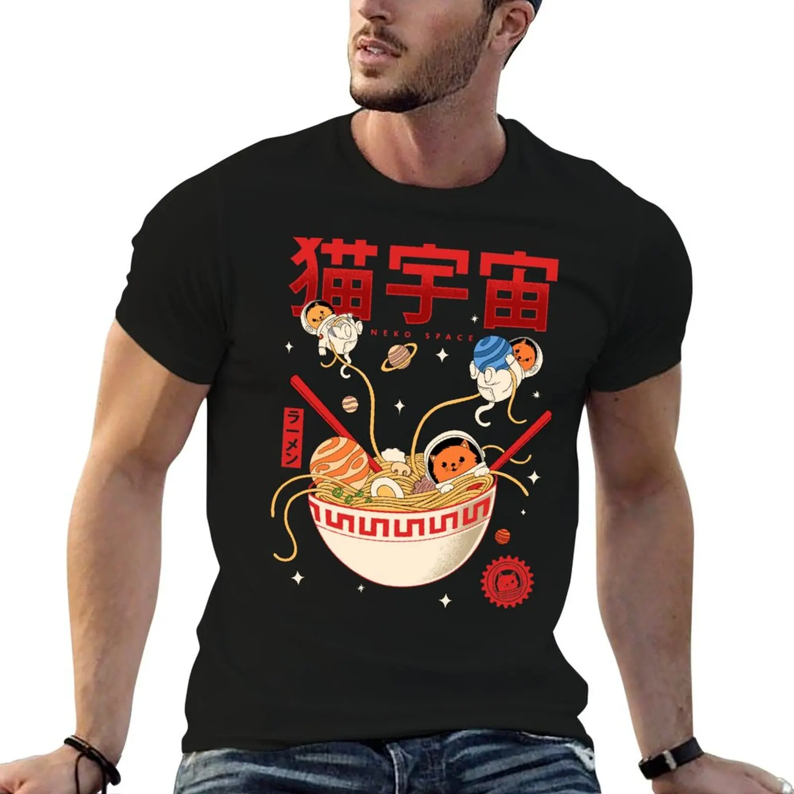 Neko Space - Ramen Adventures T-Shirt Herren-Grafik-T-Shirt Herren-T-Shirt Luxus-Grafik-T-Shirts für Herren T-Shirt