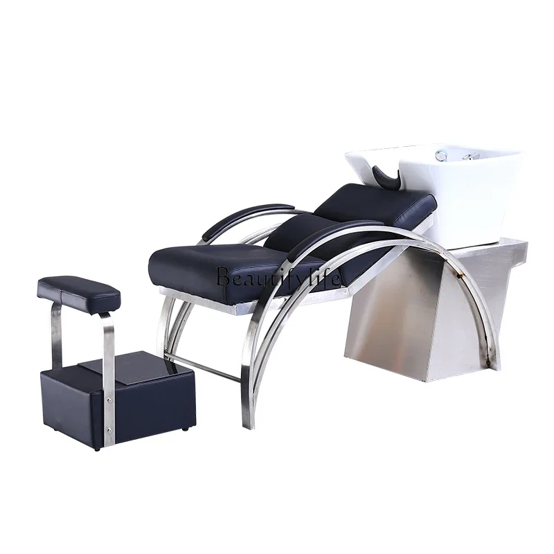 

Barber Shop Half Lying Ceramic Basin for Hair Washing Station Shop for Hair Salon Flushing Beauty Salon Shampoo Bed