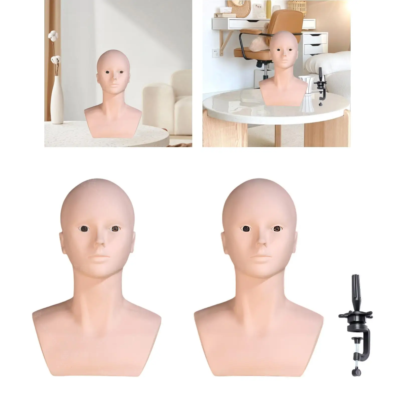 رأس عارضة أزياء أصلع، حامل شعر مستعار، متعدد الأغراض، رأس تدريب التجميل لصنع الشعر المستعار، رأس عرض شعر مستعار احترافي