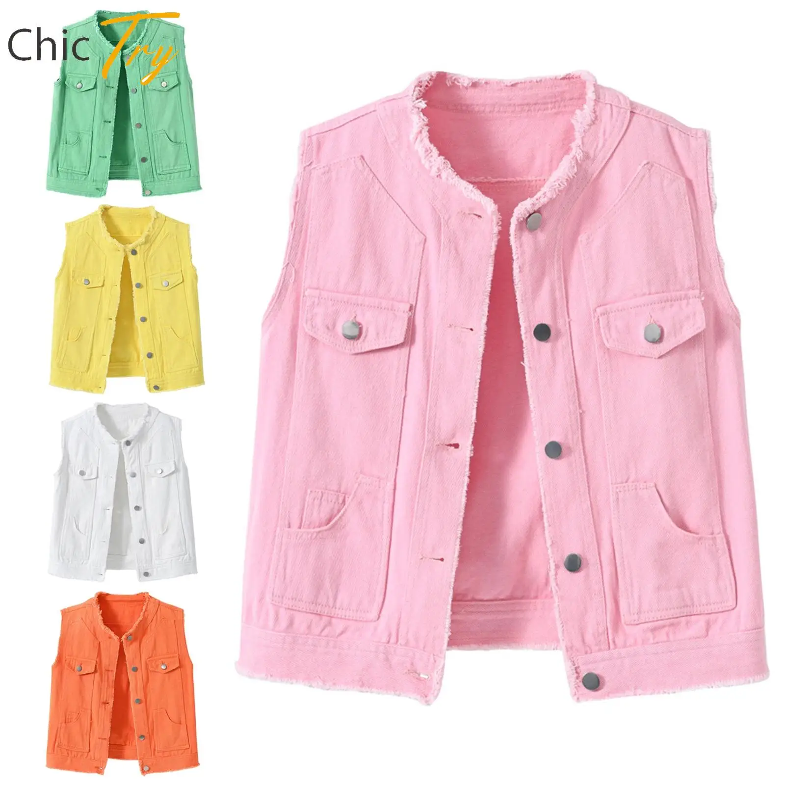 

Fashion Denim Vest for Womens Adult Pool Party Beach Holiday Casual Costume Sleeveless No-lined Tank Tops Pockets Waistcoat Tops