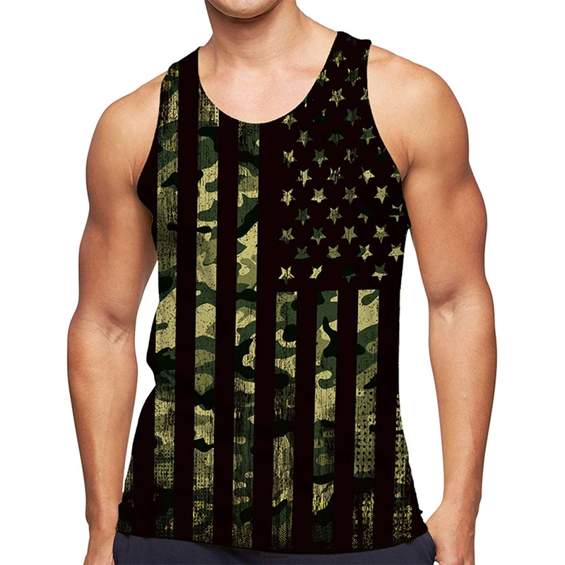 3D US America National Flag Graphic Tank Top Gym Clothing Men Summer Streetwear Basketball Vest Quick Drying Sleeveless y2k Tops