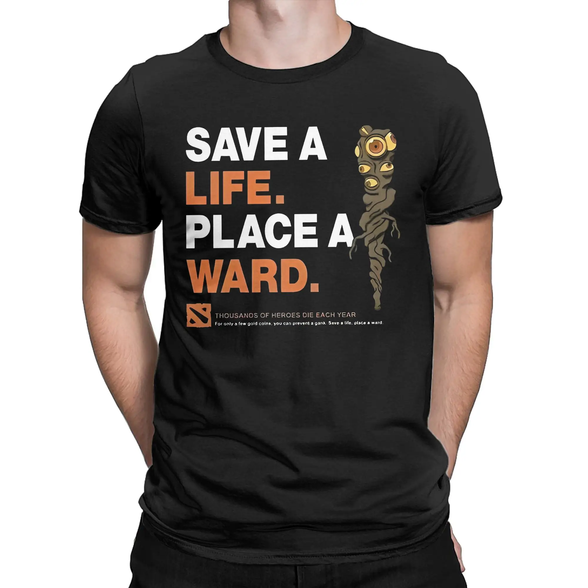 D-Dota 2 Art of Ward Men's T Shirts Game Peace of Ward Vintage Tee Shirt Short Sleeve Crew Neck T-Shirts Cotton Adult Clothes