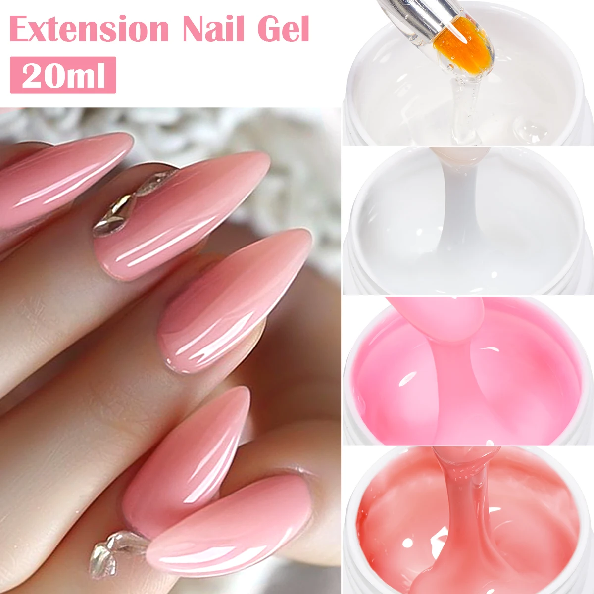 أربعة زنبق 20 مللي منشئ جيل للأظافر الأبيض عارية الوردي وصلات لإطالة الأظافر هلام متعدد الوظائف مسمار الفن هلام البولندية نقع قبالة UV لصالون DIY بها بنفسك