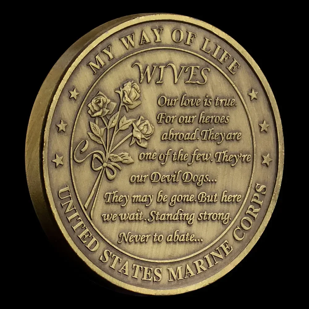 U.S. Military Marine Corps Commemorative Coins Bronze Heart Shaped Antique Copper Coins Navy Wives Rose Love Collectible Badge