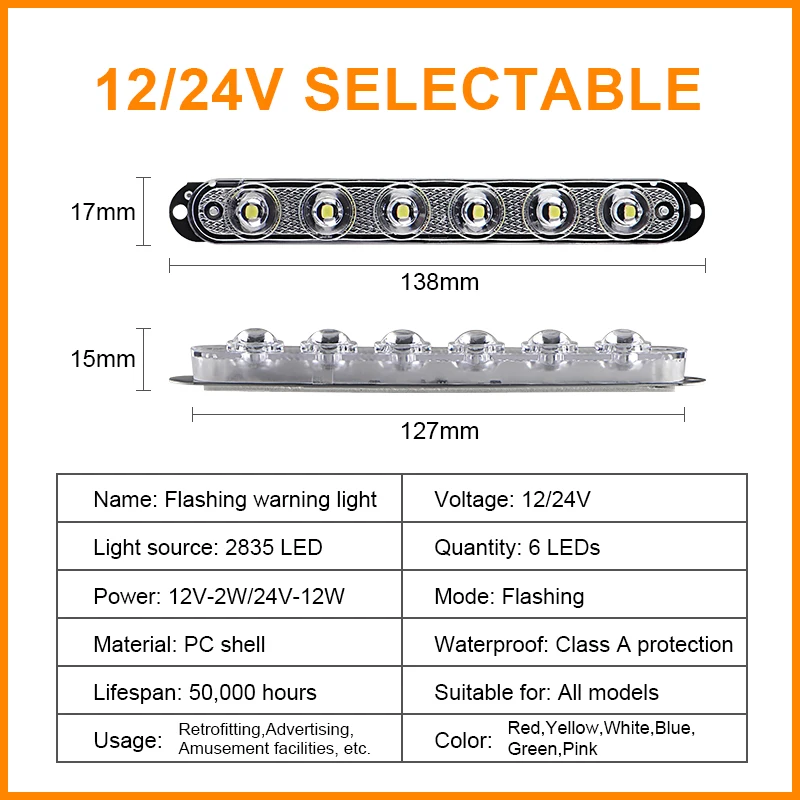 1PC Police Flasher 6LED Stobe Light DRL Grille Flashing Lightbar LED Anti Collision Lights Emergency Truck Trailer Beacon Lamp