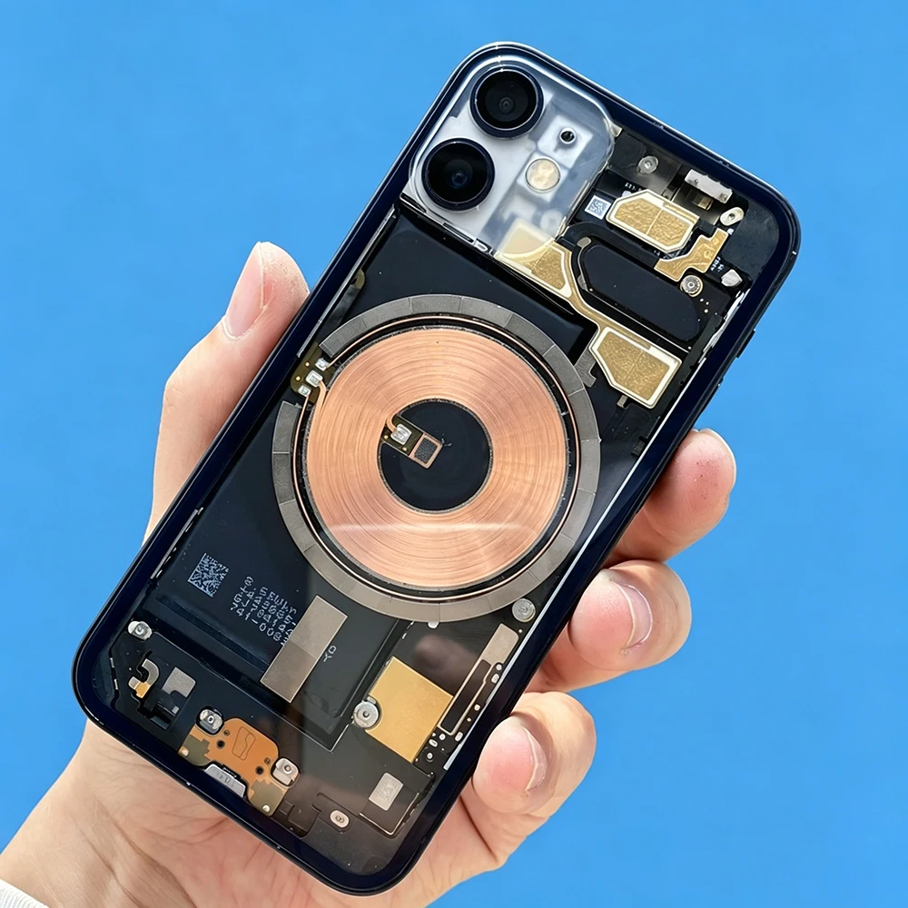 For iPhone 12 12 Mini Rear Housing Replacement Clear Back Glass Modified Transparent Back Cover Assembly Parts With Frame